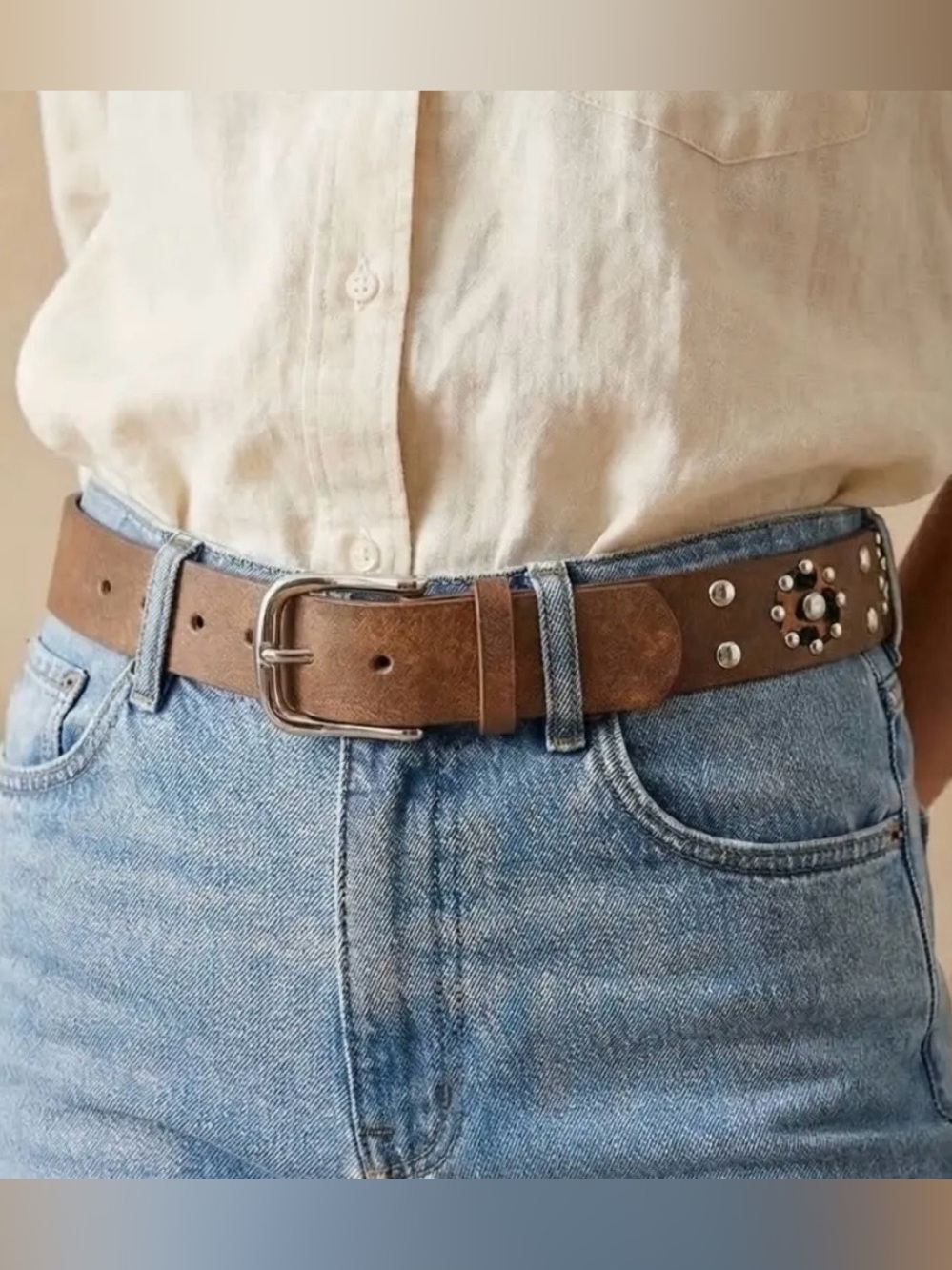Brown Studded faux Leather Belt for woman
